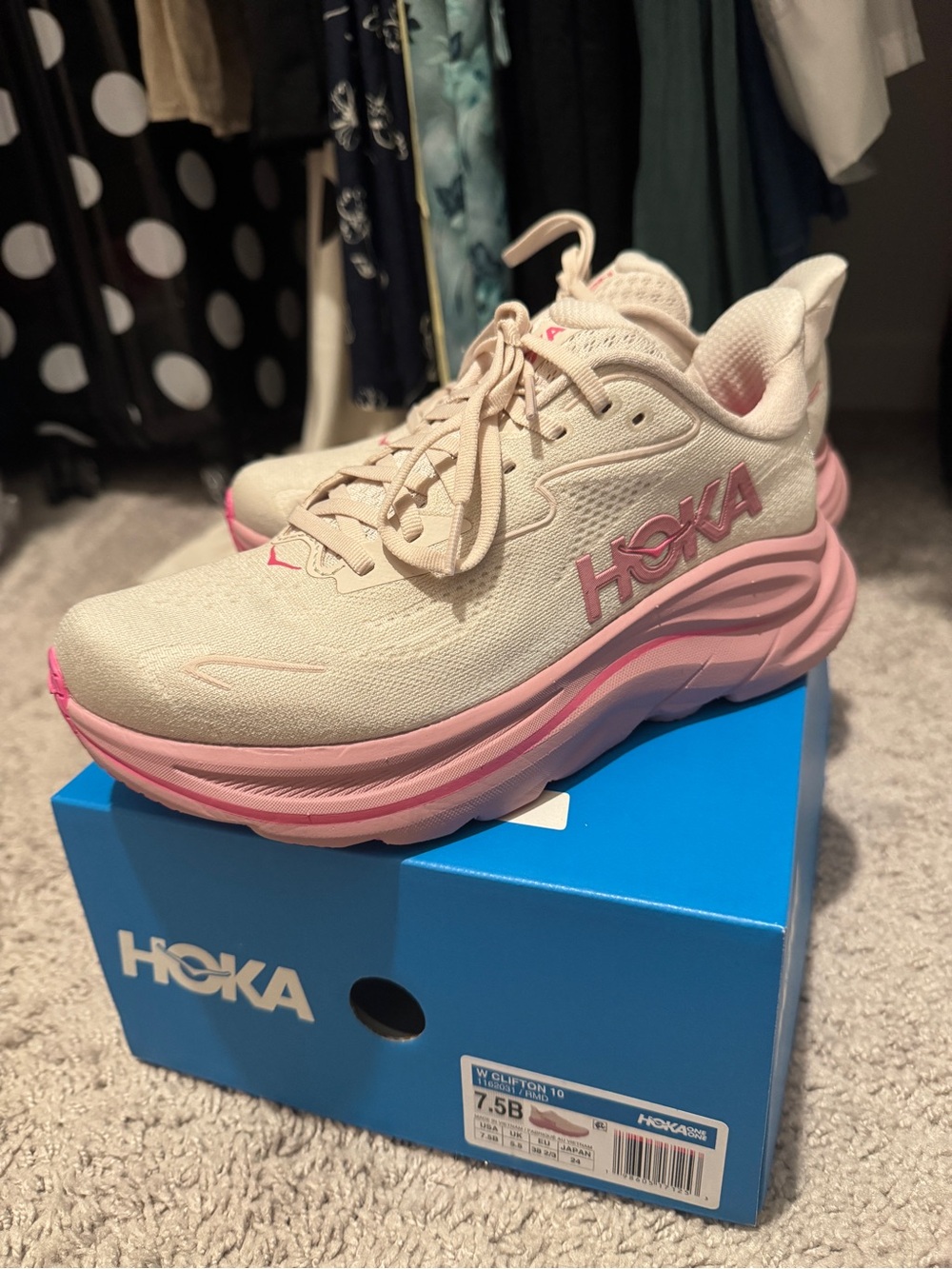 Hoka Clifton 10 Women's Running Sneakers - Pink & White
